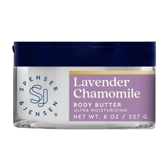 Spenser & Jensen Mantequilla corporal hidratante de lavanda y manzanilla, suave para todo tipo de piel, loción corporal hidratante para mujeres y hombres, sin parabenos, 8 onzas (paquete de 1)