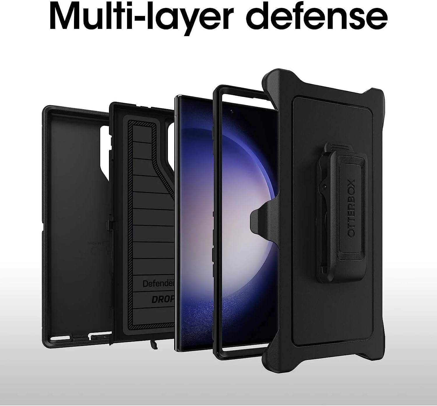 OtterBox Galaxy S23 Ultra Only - Defender Series Case - Black, Rugged & Durable - with Port Protection - Includes Holster Clip Kickstand - Microbial Defense Protection - Non-Retail Packaging