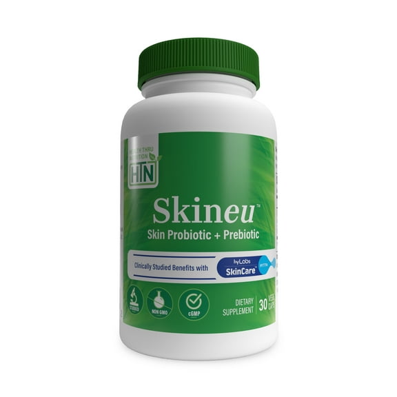 Health Thru Nutrition Skineu™ - Skin Probiotic   Prebiotic | Supports Skin Hydration & Elasticity | Clinically Studied Ingredients |3rd Party Tested, Non-GMO & Gluten-Free | 30 Vegecaps