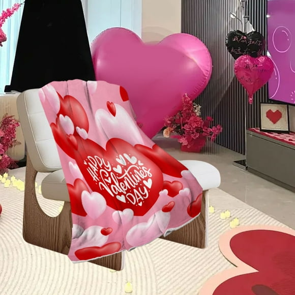 Feltree Couverture en Flanelle en Forme de Cœur de la Saint-Valentin, Légère et Facile à Laver, avec Motifs de Ballons d'Amour, Confortable pour Canapés Lits Ou Cadeaux, Taille 100x70cm, Lavable en Machine