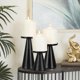 thumbnail image 1 of Juego de portavelas de hierro negro de 3-4, 4.7 y 6.4 pulgadas de alto, placa decorativa de hierro para pilar de velas, elegante soporte de vela para velas LED y cera, conos de incienso, spa, bodas, 1 of 12
