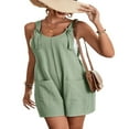 thumbnail image 4 of Femmes Coton Lin Bretelles Courtes Ensemble Été Réglable Sangle Jumpsuit Romper Sans Manches Jambe Large Ample Ensemble, 4 of 7