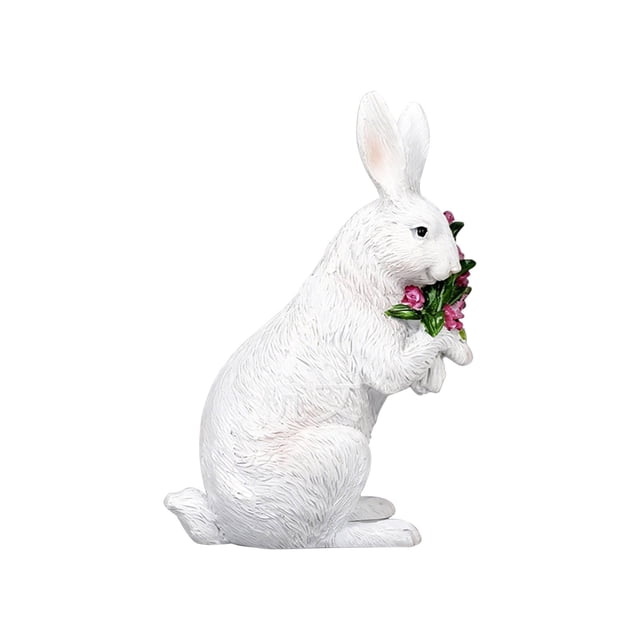 SLYNSHome Resin Bunny Figurines Spring White Rabbit Statues Easter Decorations for Table Centerpiece Living Room Decor