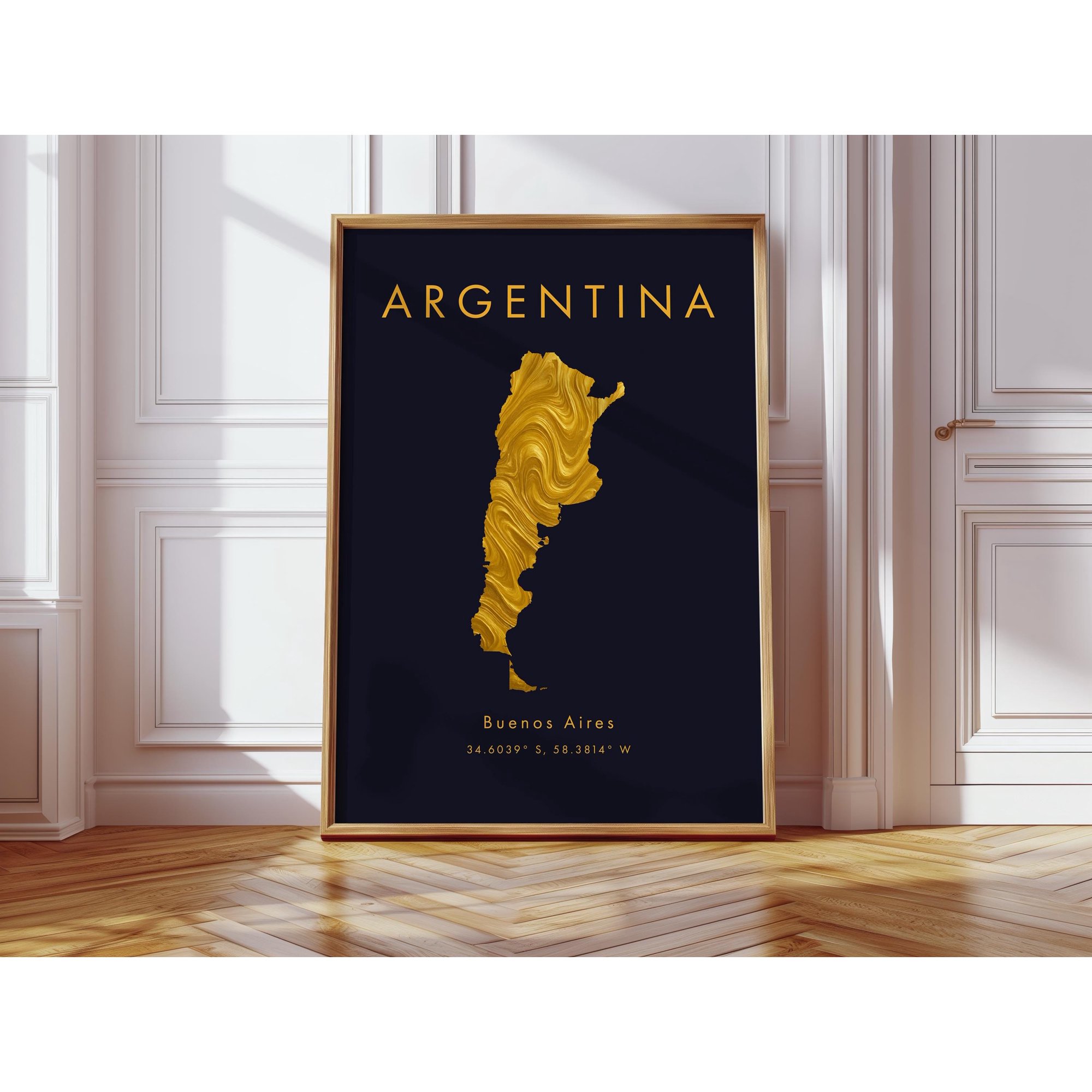 Argentina Map Poster Gold South America Wall Art Print Home Decor Geography Map Gift Wallpaper