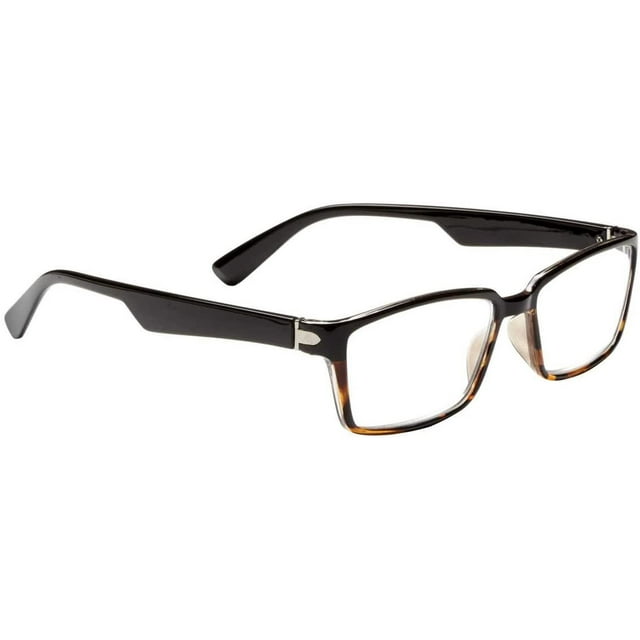 Dr. Dean Edell Rectangle Black/Tort Front Temples Reading Glass with Trim Case, Large, 1.25
