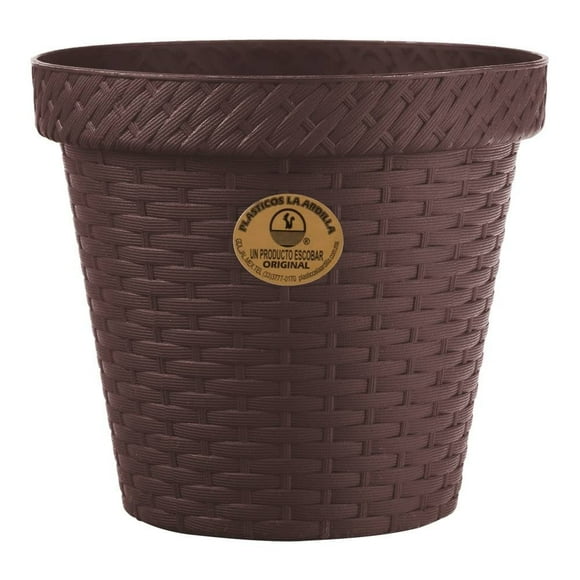 Maceta Redonda Plásticos La Ardilla Rattan 15 cm Chocolate