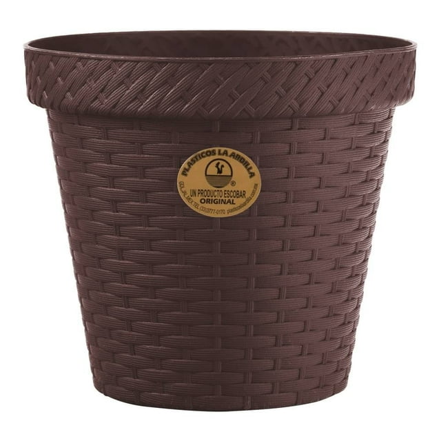 Maceta Redonda Plásticos La Ardilla Rattan 15 cm Chocolate