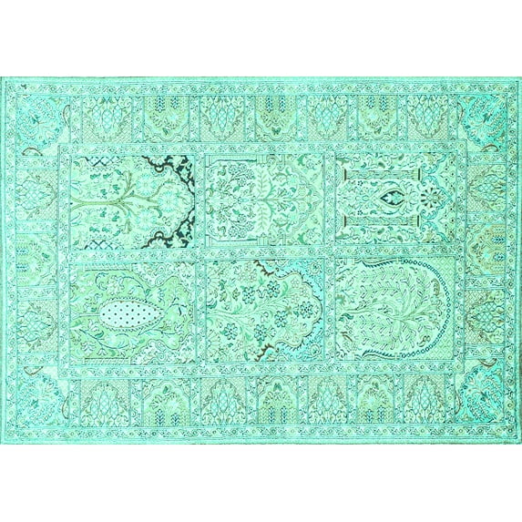 Ahgly Company Indoor Rectangle Animal Turquoise Blue Traditional Area Rugs, 7' x 9'
