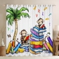 thumbnail image 1 of Monkey Animal Window Curtains Colorful Books Pattern Window Treatments English Letter Print Window Drapes for Kids Tropical Coconut Tree Grommet Top 2 Panel Set Bedroom Curtains,52Wx84L inch, 1 of 6