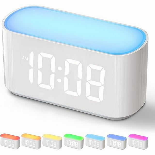 wonima02 Digital Alarm Clock for Bedrooms, 9 Colors Nightlight, Large Numbers with 10 Colors LED Display, RGB, Dimmer, Simple Digital Clocks for Kids Teens Adults