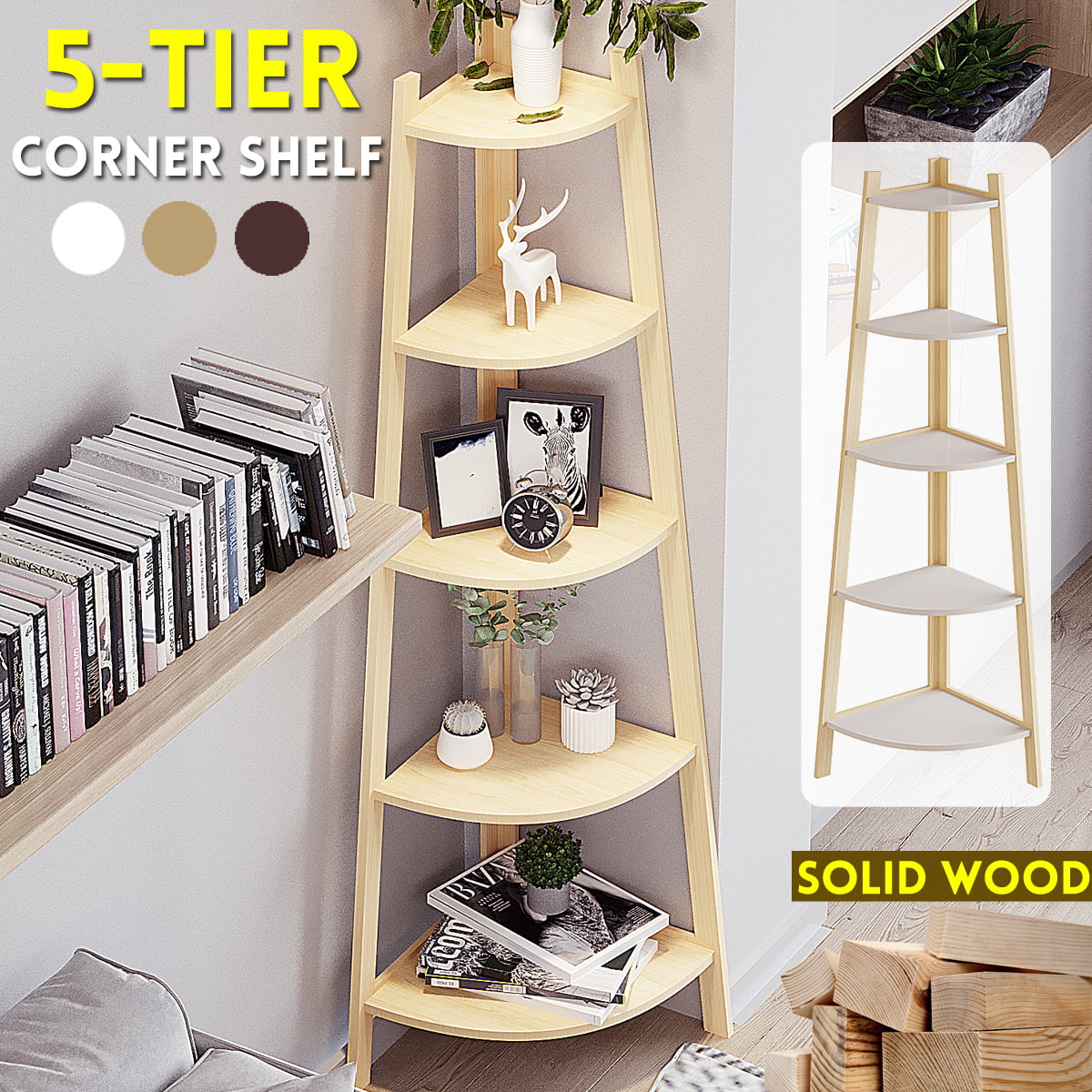 3 Tier Wood Bookcase Wall Shelf Ladder Bookshelf Storage Display Rack Furniture 
