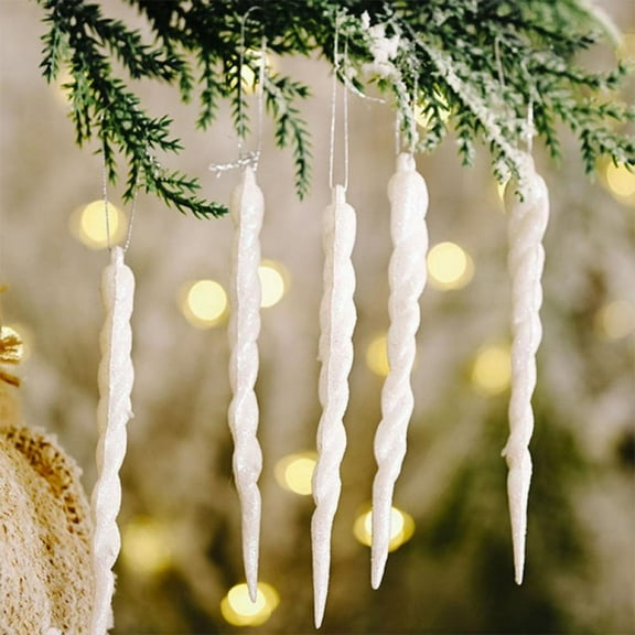 Christmas Tree Decorations Acrylic White Icicle Hanging Ornaments, 12 pcs