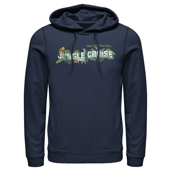 Men's Jungle Cruise Wish You Were Here Postcard Logo Pull Over Hoodie Navy Blue Small