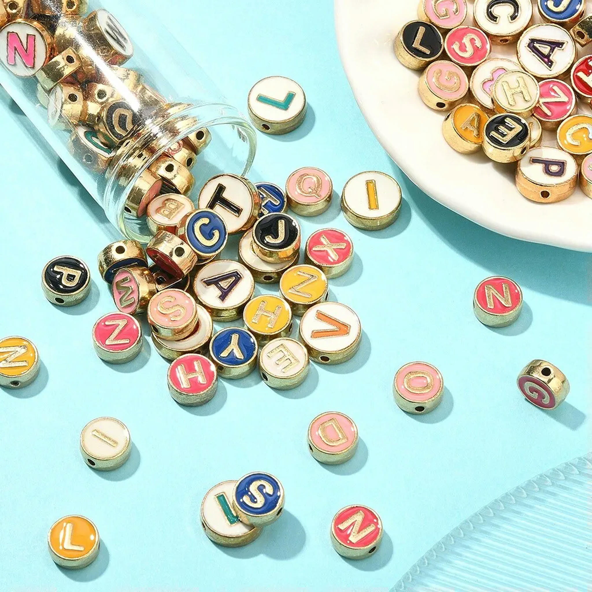 U8MO 100x Enamel Mixed Alphabet Letter Bead for Jewelry Bracelets Crafts DIY Making