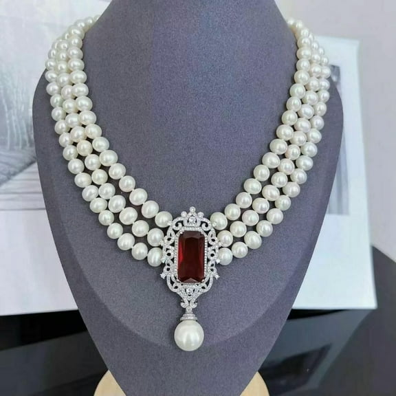 K-KED 4 strands 8-10.5mm south sea white pearl necklace 18"19"20"