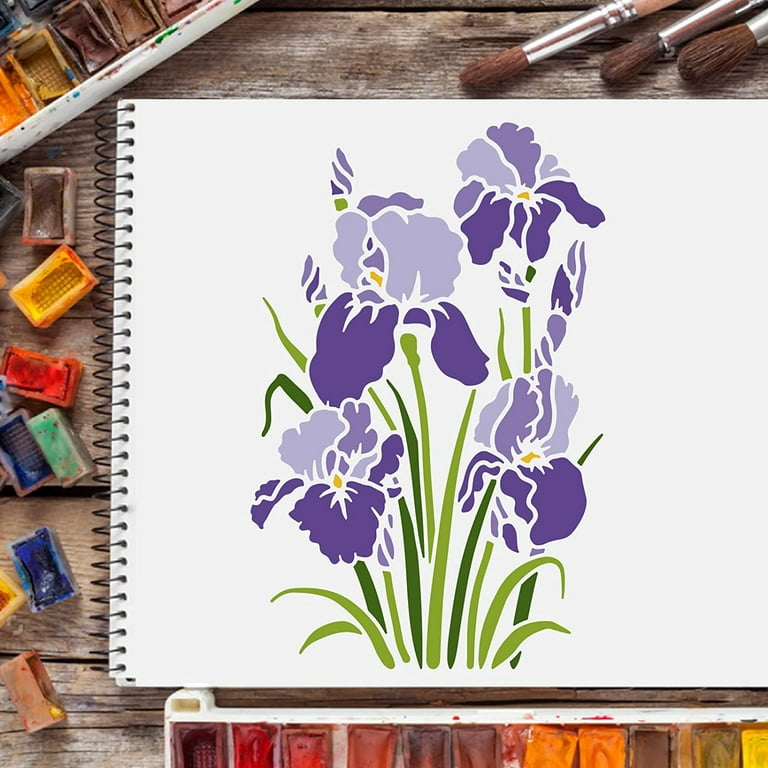 Painting Stencil Large Iris Flower - Walls Stencils, Plaster Stencils, Painting  Stencils