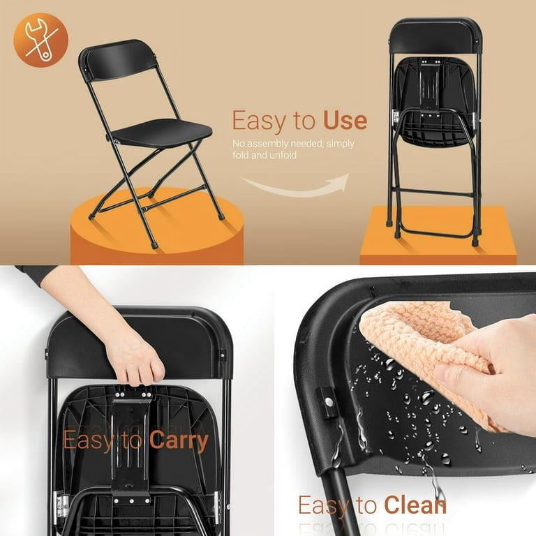 Ktaxon 6 Pack Plastic Folding Chairs, Black, Stackable, Ergonomic