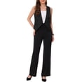 thumbnail image 2 of INSPIRAR CHIC Vestido de Oficina para Mujeres con Cuello en V, Botones, Sin Mangas, Corto, Talla XS, Negro, 2 of 6