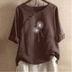 thumbnail image 3 of Blusas de Manga Corta para las Mujeres Impreso Cuello Redondo Camiseta, Top de Algodón de Imitación Casual para el Hogar Y Diario, 3 of 4
