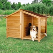 TRIXIE natura Lodge Elevated Weatherproof Wooden Medium Outdoor Dog House w/ Covered Porch Brown