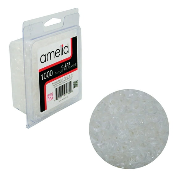 Amelia Beauty | 1/2in, Clear, Tangle Free Elastic Pony Tail Holders | Made in USA, Ideal for Ponytails, Braids, Twists, Dreadlocks. For Women and Girls. Pain Free, Snag Free, Easy Off | 1000 Pack