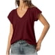 thumbnail image 3 of Camisas para mujer,Blusa informal de cuello en V para mujer, manga corta, color liso, tejido suave y ligero, diseño con detalle de pliegues, ideal para uso diario, sopatenor, 3 of 9