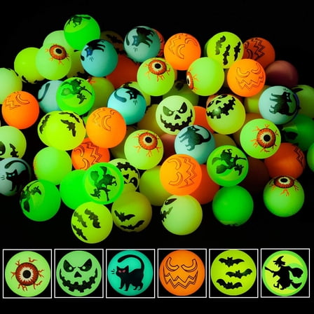 72 Halloween Theme Designs Bouncing Balls - Glow in The Dark Bouncy Party Favors Supplies for Kids, Trick or Treating Goodie