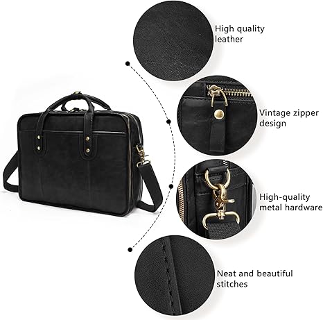 mokzer Leather Briefcases for Men 15.6 Inch Business Computer Bag Laptop Bag for Men Water Resistance Travel Messenger Bag