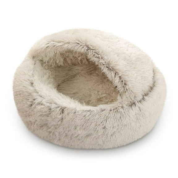 Winter Warm Pet Sleeping Bag 20"x20" Round Dog Bed Soft Calming Bed for Small Medium Dogs(Beige)