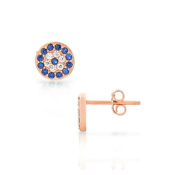925 Sterling Silver White Blue CZ Evil Eye Small Stud Earrings