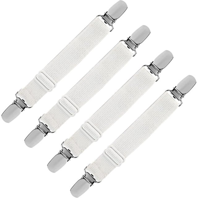 BR Correas elásticas ajustables para sábanas, juego de 4, color blanco, perfectas para camas, sofás y fundas de planchado