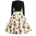 thumbnail image 4 of Christmas Dresses for Women Women's Fashion Round Neck Casual Slim Christmas Printed Long Sleeve Dresses with Square Collar for Christmas Party,Complexion,XL, 4 of 4