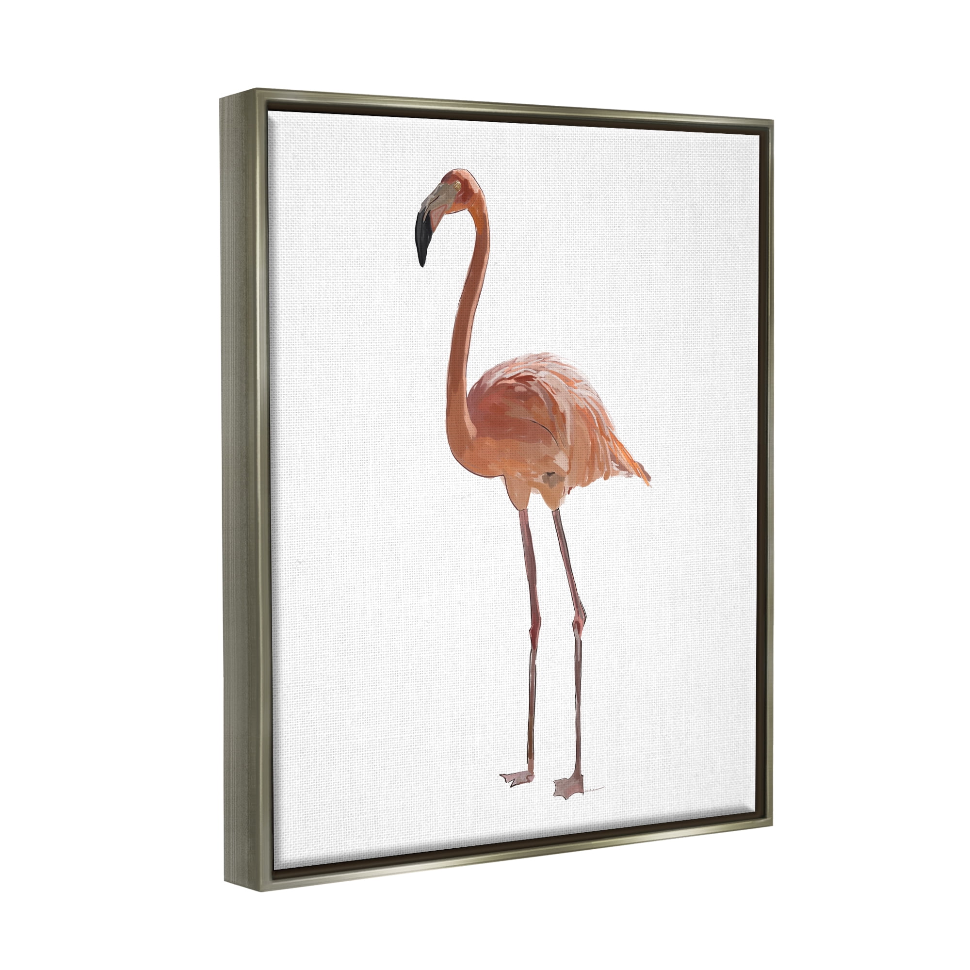 Stupell Industries Minimal Flamingo Bird Animals & Insects Painting Gray Floater Framed Art Print Wall Art
