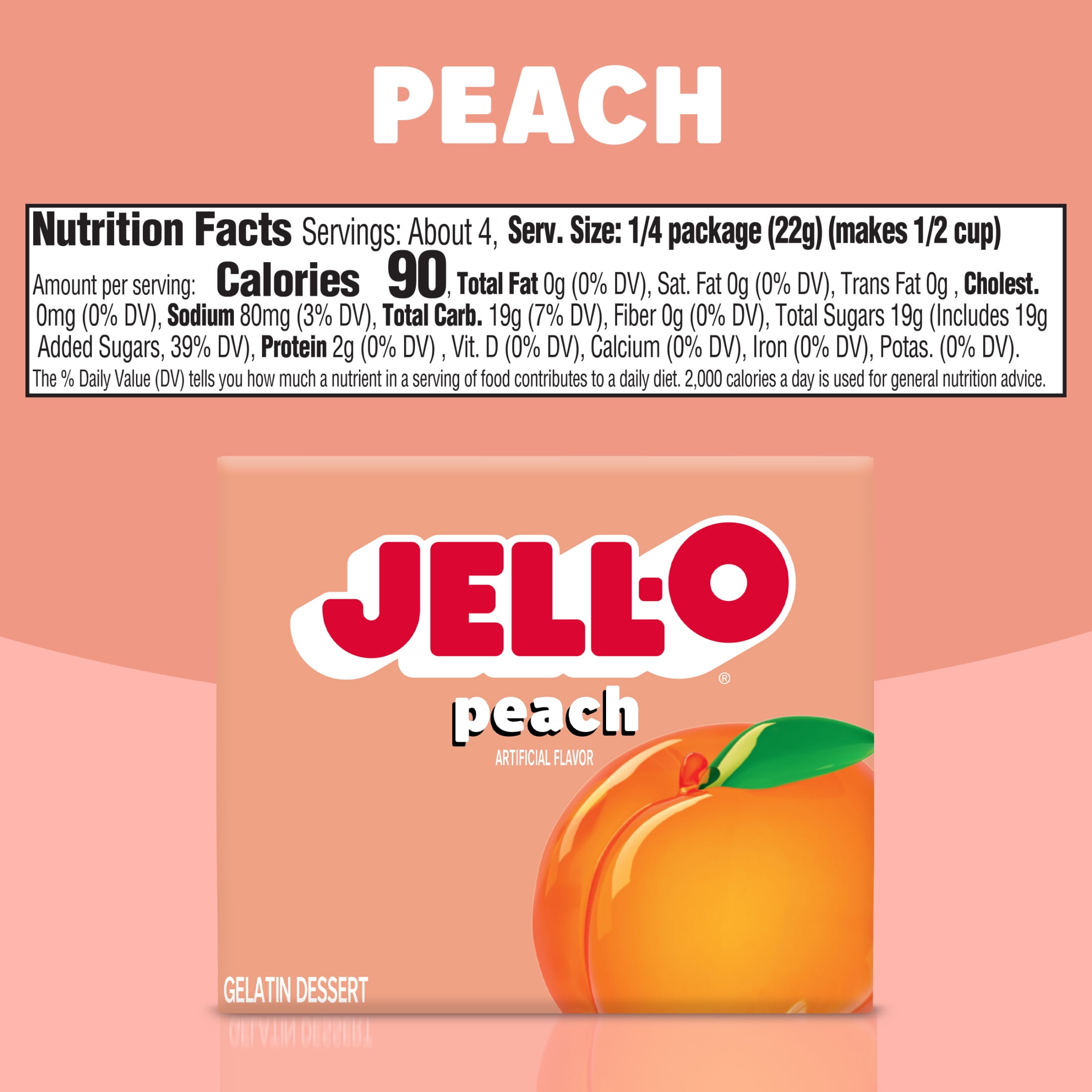 Jell-O Peach Artificially Flavored Gelatin Dessert Mix, 3 oz Box