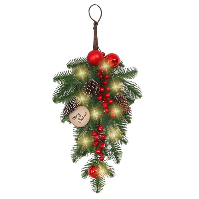 Décorations de Noël Extérieures, Guirlande de Noël Artificielle en Forme de Larme avec Baies Rouges Boule de Noël Branche de Noël Artificielle Décoration de Porte en Forme de Larme pour Noël