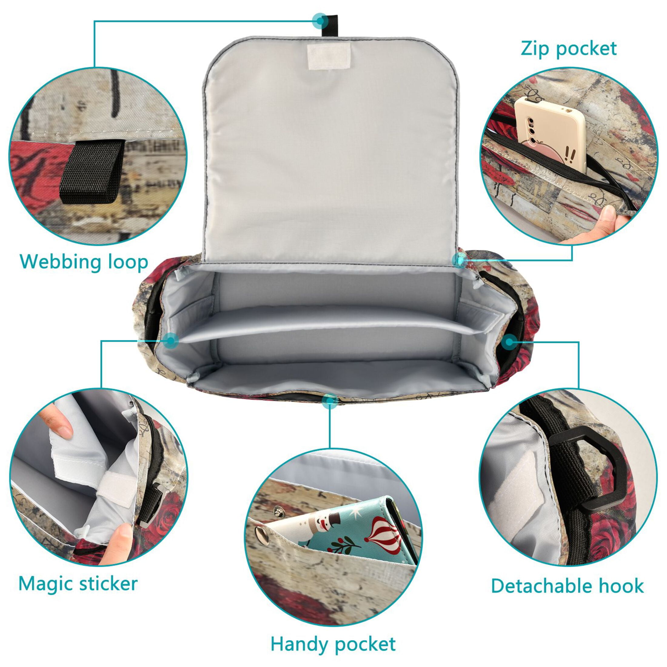 DIXRUYEE Stroller Organizer Facade with Roses Printed