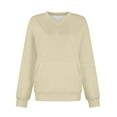 thumbnail image 4 of ManxiVoo Women's V Neck Pocket Sweatshirt Oversized Soft Comfortable Fall Winter Fleece Lined Top No Hood Casual Wear L Size Beige, 4 of 4