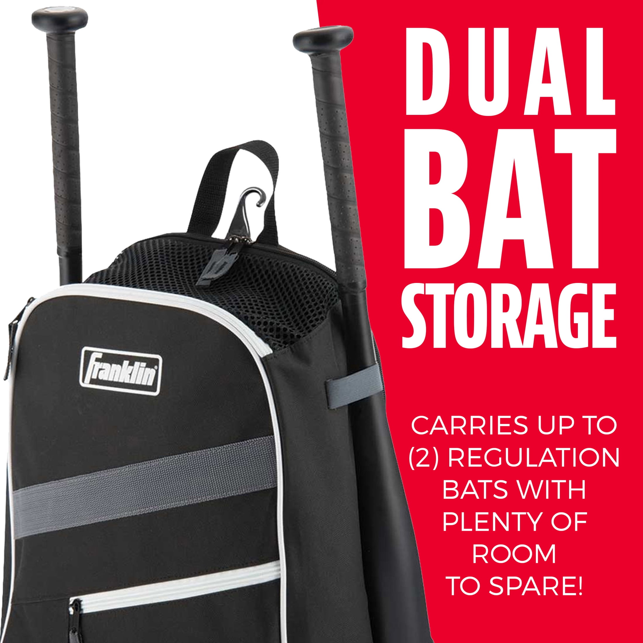 Franklin Sports MLB Youth Baseball Batpack Bag, Holds 2 Bats, Black/Gray