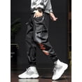 thumbnail image 3 of ZAFUL for Men Letter Print Contrast Color Spliced Cargo Pants Black XL, 3 of 5