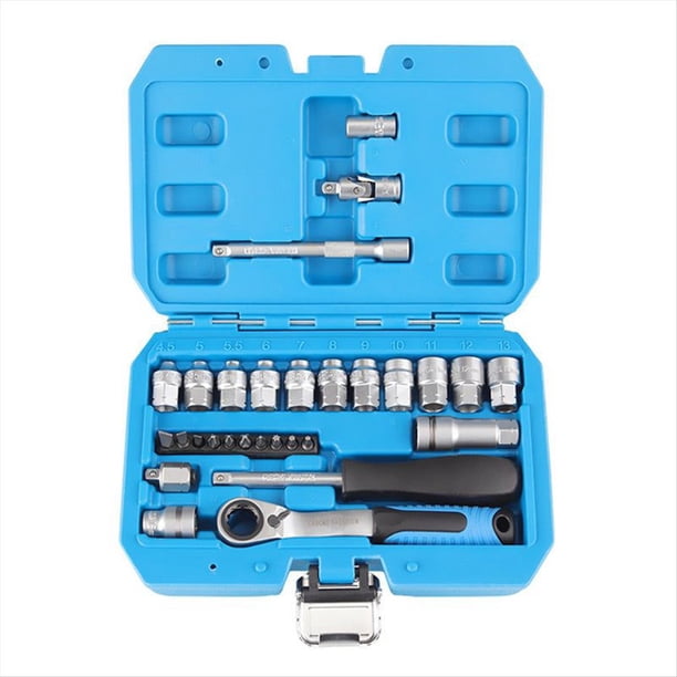 Kit de 29 Llaves de Tubo de Trinquete, Juego de Llaves Vaso, Herramienta Reparación Automóviles, Llave Dinamométrica de Trinquete, Juego de Herramientas de Reparación Automotriz.