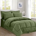 thumbnail image 1 of Ensemble de Couette Rayée de Luxe 8 Pcs - Ensemble de Literie Doux et Confortable avec Poches de Rangement Double Face - Couette Rayée Soyeuse Sauge, Format Double/Grand, 1 of 7