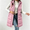 thumbnail image 2 of Ywyfzly Women's Long Puffer Vest Hooded Zip Up Sleeveless Padded Gilet with Pockets Solid Color Fall Winter Outerwear Pink L, 2 of 9