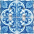 thumbnail image 1 of Metal Light Switch Plate Cover Elegant Blue White Mandala Tile Pattern TIL024, 1 of 13