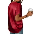 thumbnail image 6 of UAMVSH Silk Button Down Shirts for Women Satin Short Sleeve Tunic Tops V Neck Work Office Blouses Business Casual Outfits, 6 of 7