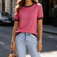 thumbnail image 5 of Women Short Sleeve Sweater Summer Crew Neck Dressy Casual Soft Knit Pullover Tops Trendy,XL,#03 Hot Pink, 5 of 6
