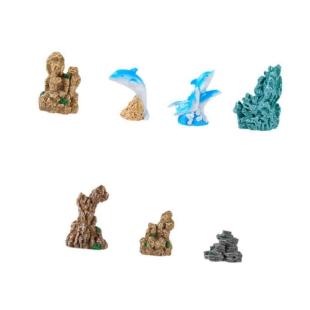 7 decoraciones para acuarios de rocalla, decoración artesanal para peceras, adornos de piedra artificial de resina con a la montaña para jardín
