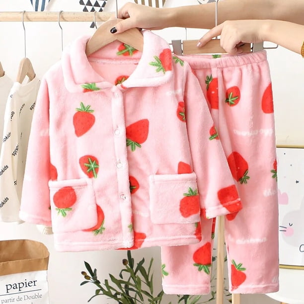 Pijamas de franela suave para niños y niñas, conjuntos de ropa de dormir con dibujos animados, Tops gruesos y cálidos con solapa y pantalones, invierno, 2023 xuanjing unisex