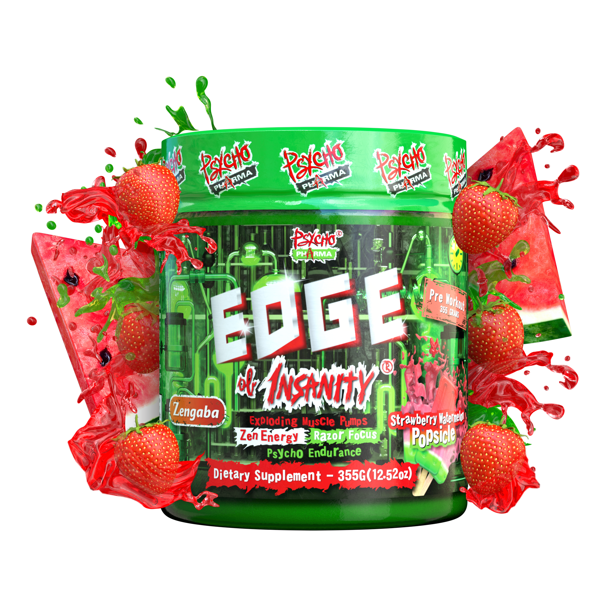 Psycho Pharma Edge of Insanity - Workout Powder for Focus, Strength (Strawberry Watermelon Popsicle), 50 Servings