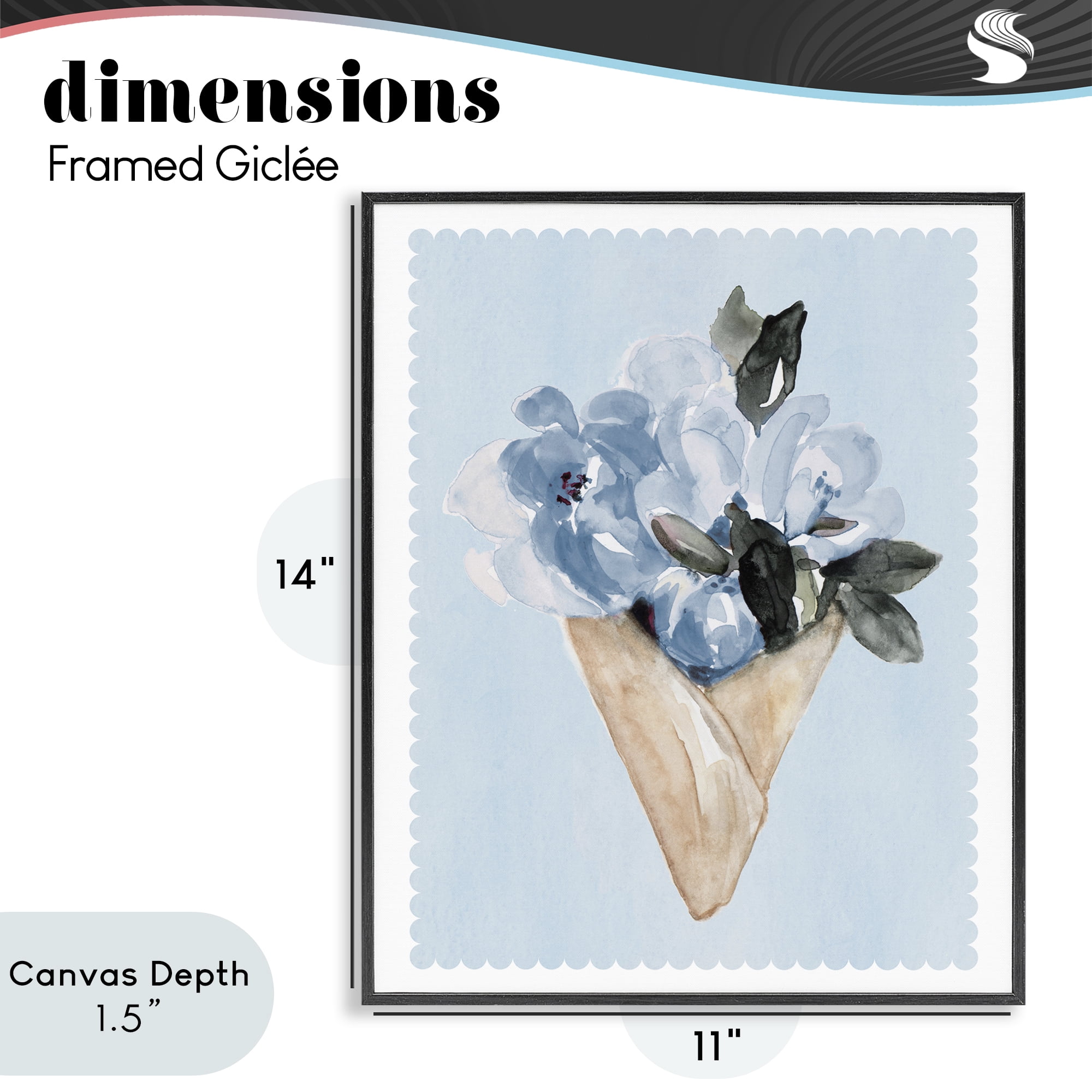 Stupell Industries Blue Flower Gift Bouquet Black Framed Giclee Art, design by Elizabeth Medley