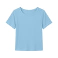thumbnail image 7 of Resicozy Girls Shirts Cute Basic Tees Summer Ribbed Top Teens Short Sleeve Vacation T-Shirt for Kids 5-13 Years Light Blue 140, 7 of 7